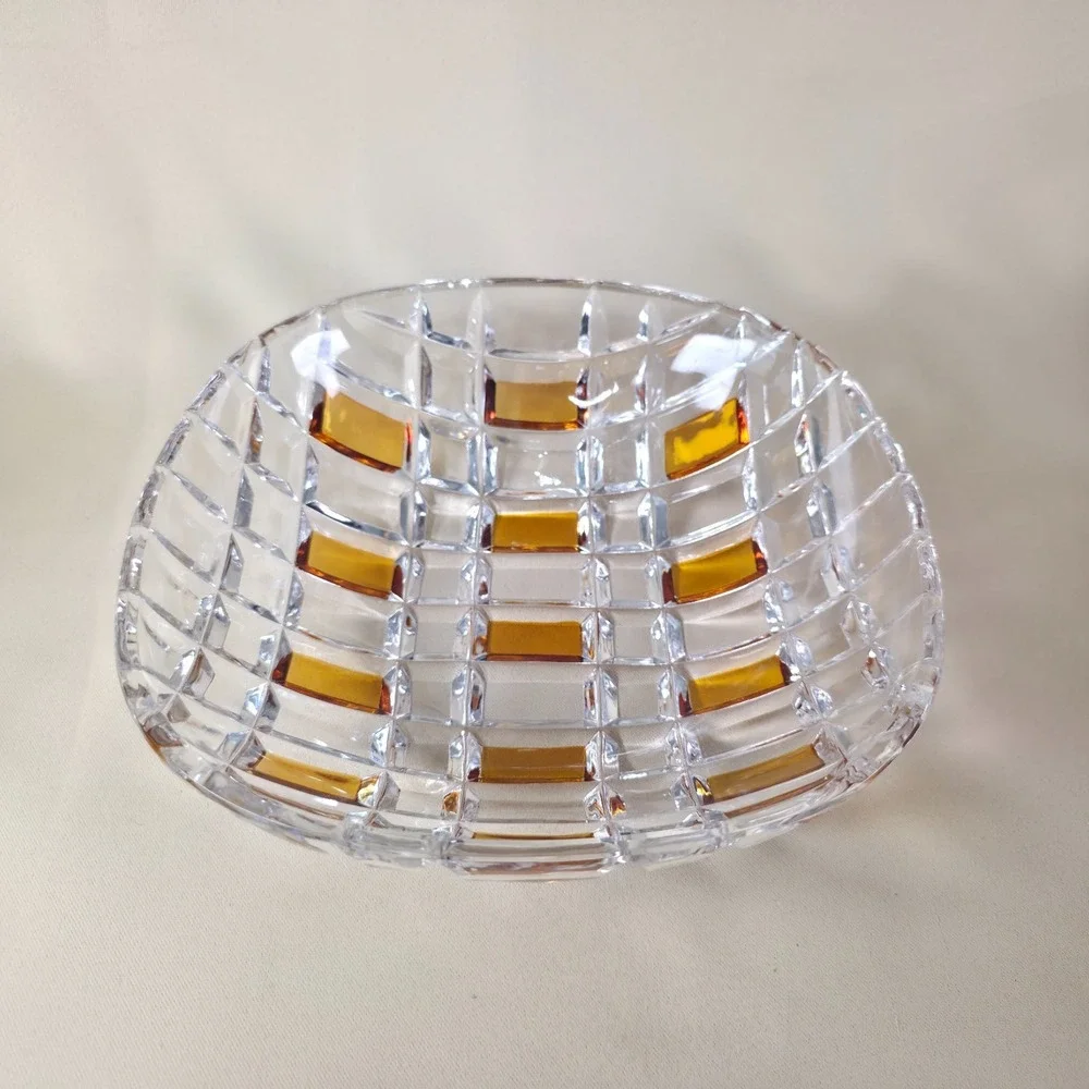 Vintage Julia Poland Amber Cut to Clear Crystal Bowl Set 8